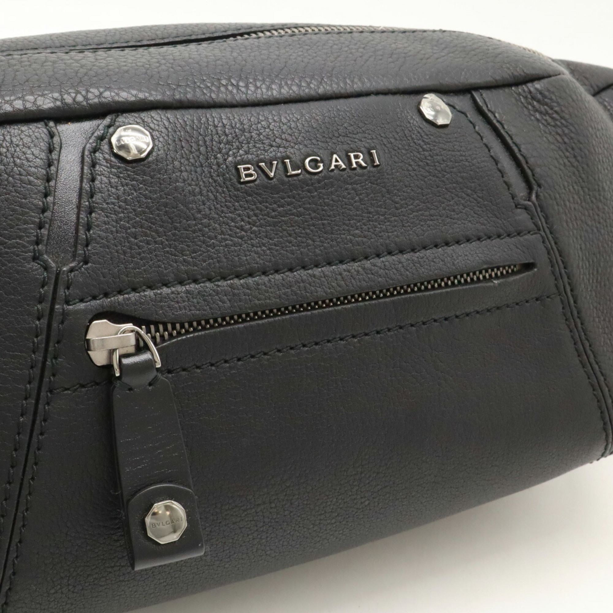 BVLGARI Octo Body Bag, Waist Pouch, Shoulder Leather, Black