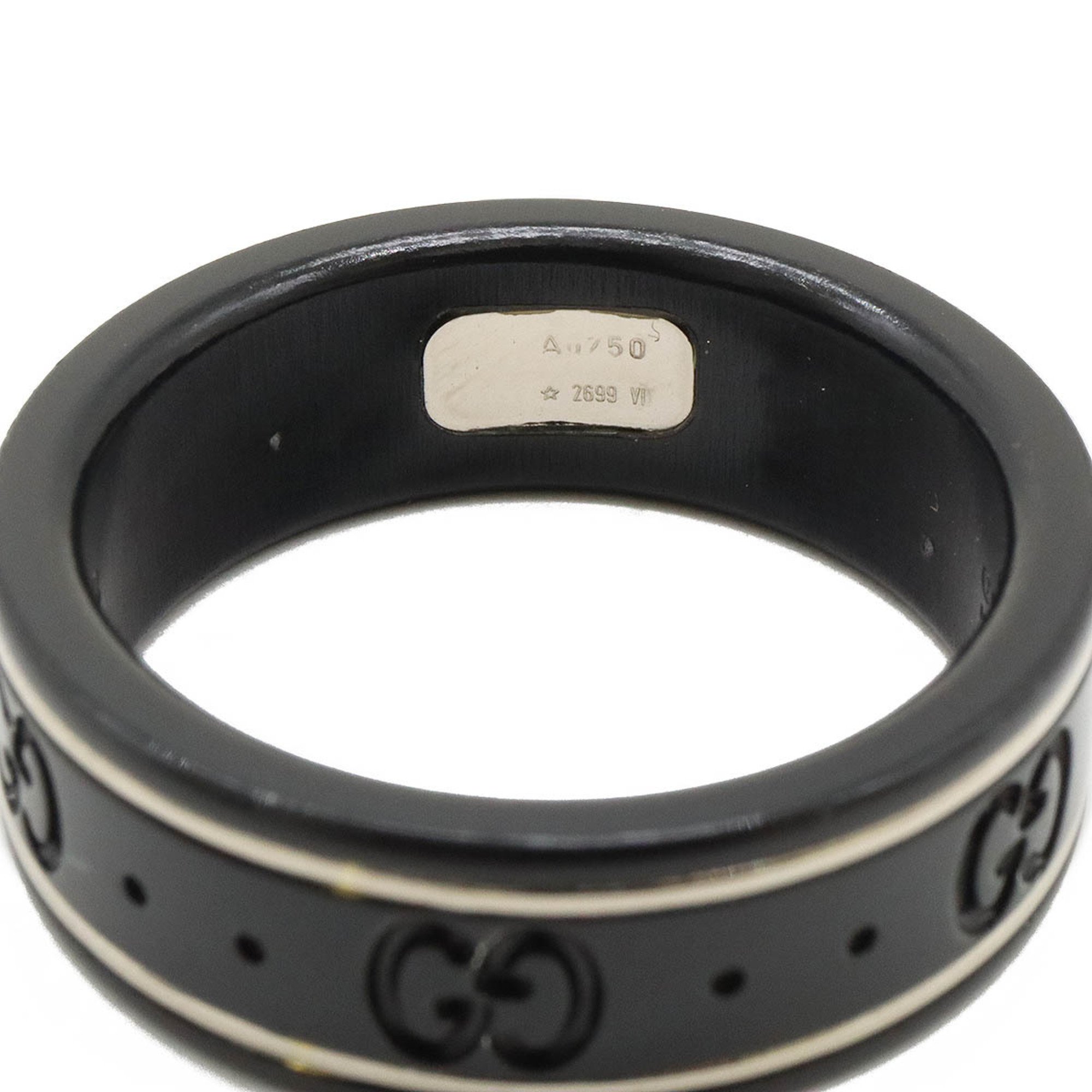 GUCCI Icon Ring GG Synthetic Corundum K18WG 750WG White Gold Black #18 Size 17.5 225985