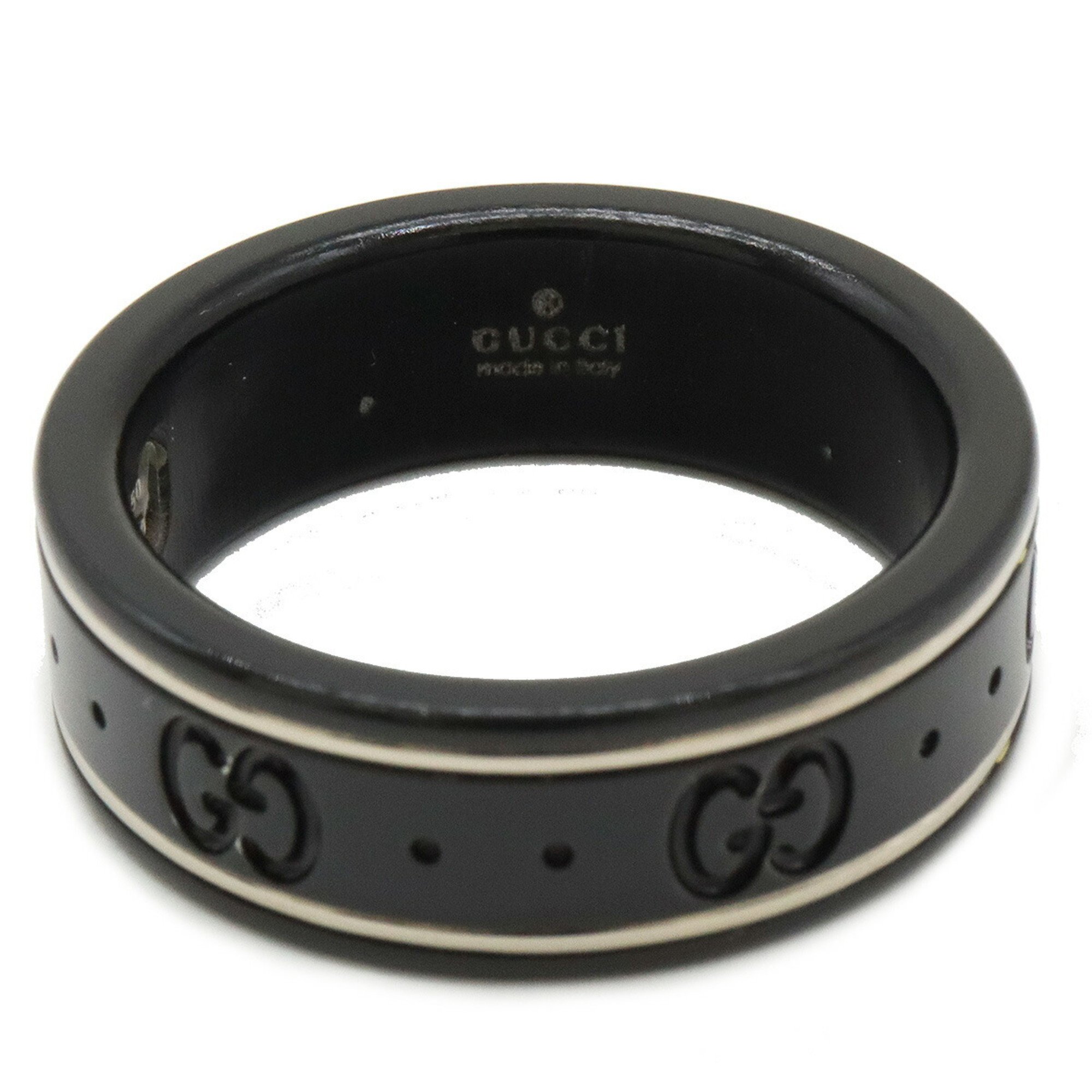 GUCCI Icon Ring GG Synthetic Corundum K18WG 750WG White Gold Black #18 Size 17.5 225985