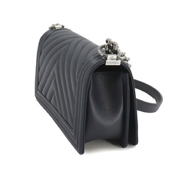 CHANEL Boy Chanel Chain Shoulder Bag Caviar Skin Navy A67086 Silver Metal Fittings Chevron