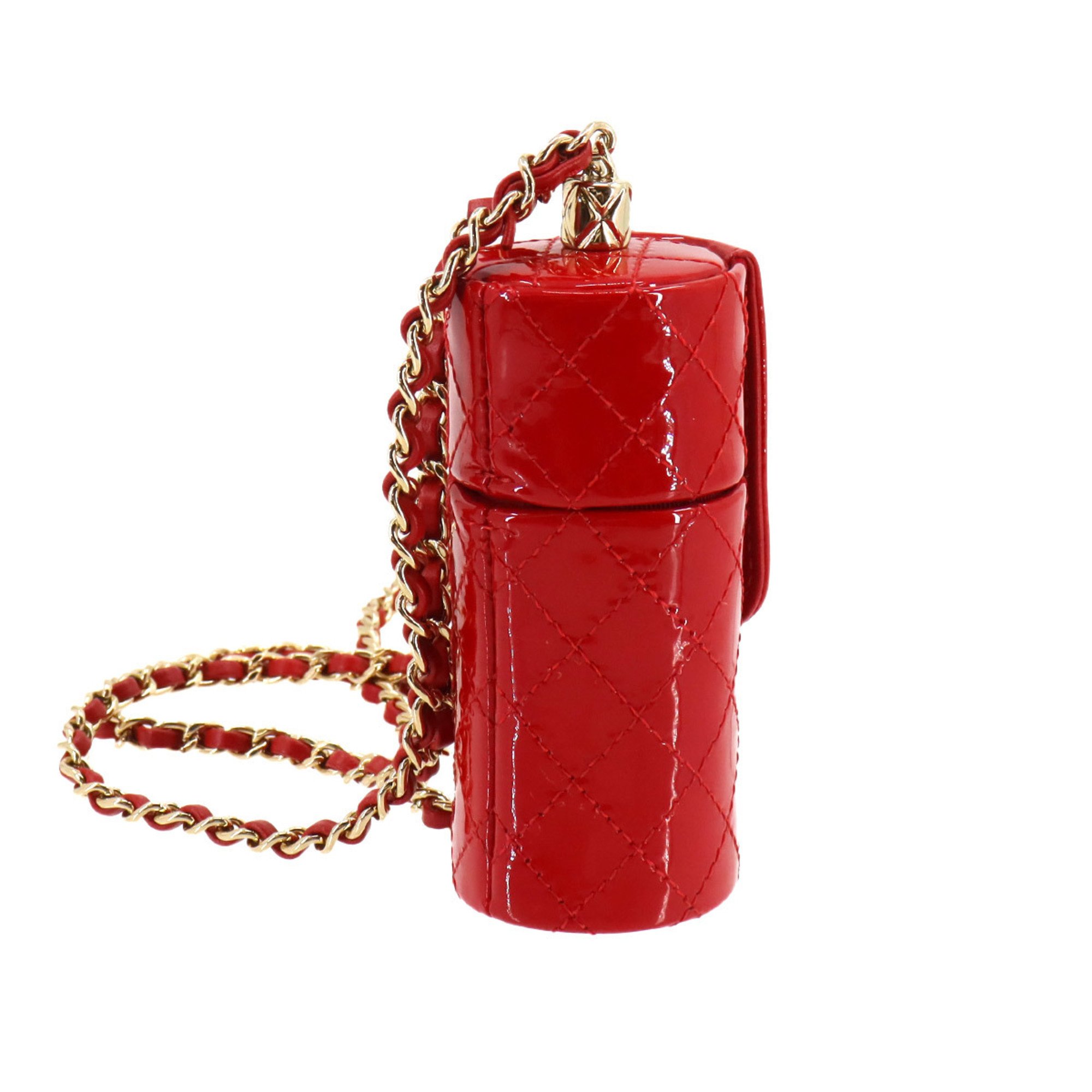 CHANEL Matelasse Chain Shoulder Lip Case Patent Leather Red AP1572 Gold Metal Fittings Rip Holder