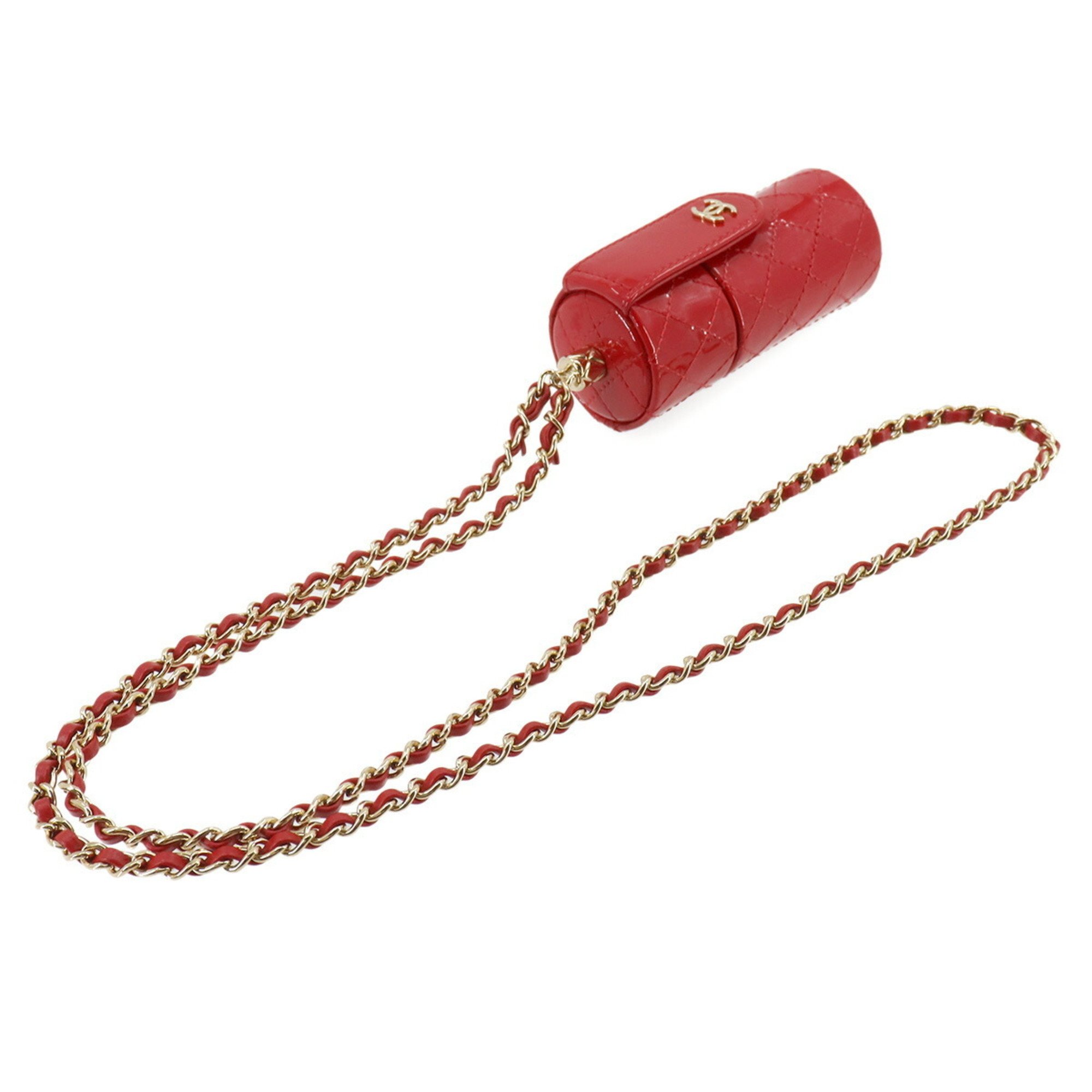 CHANEL Matelasse Chain Shoulder Lip Case Patent Leather Red AP1572 Gold Metal Fittings Rip Holder