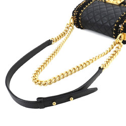 CHANEL Boy Chanel Small Chain Shoulder Bag Leather Tweed Black A67085 Gold Metal Fittings