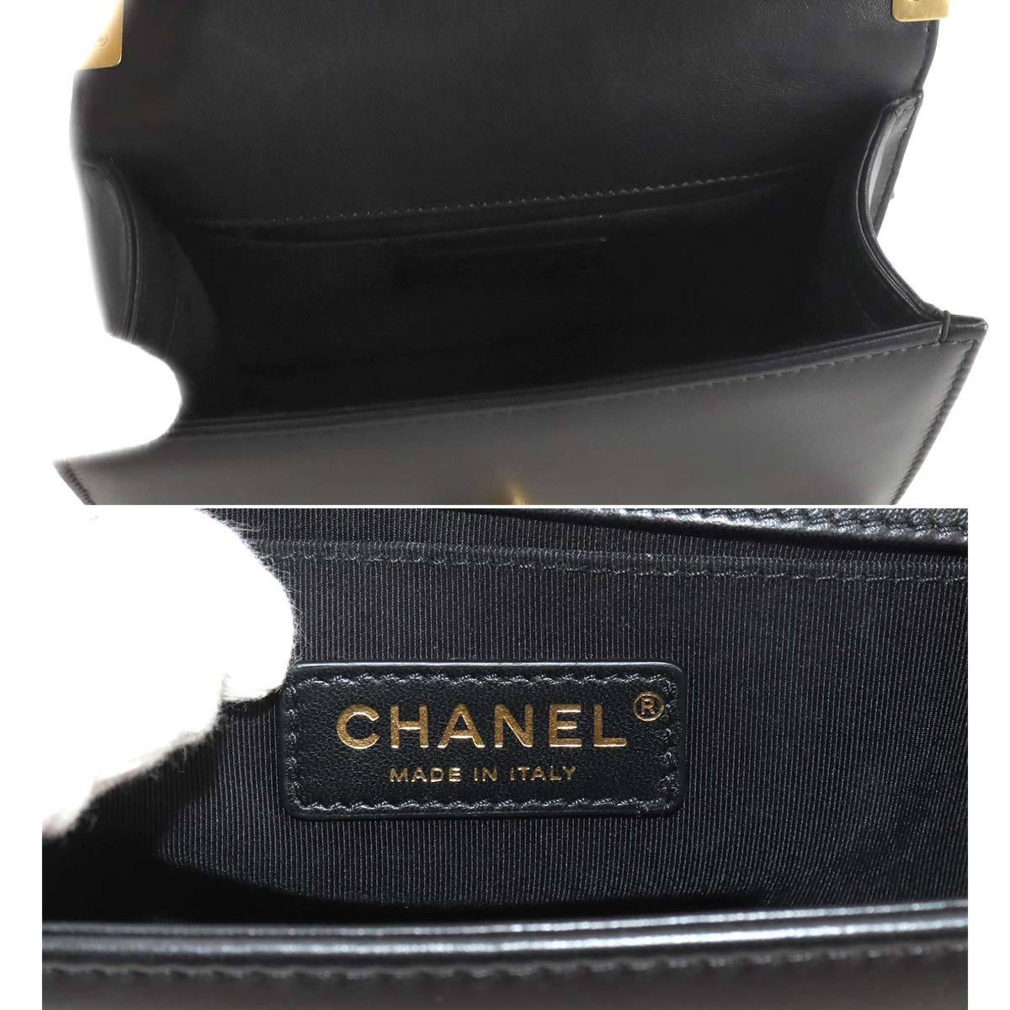 CHANEL Boy Chanel Small Chain Shoulder Bag Leather Tweed Black A67085 Gold Metal Fittings