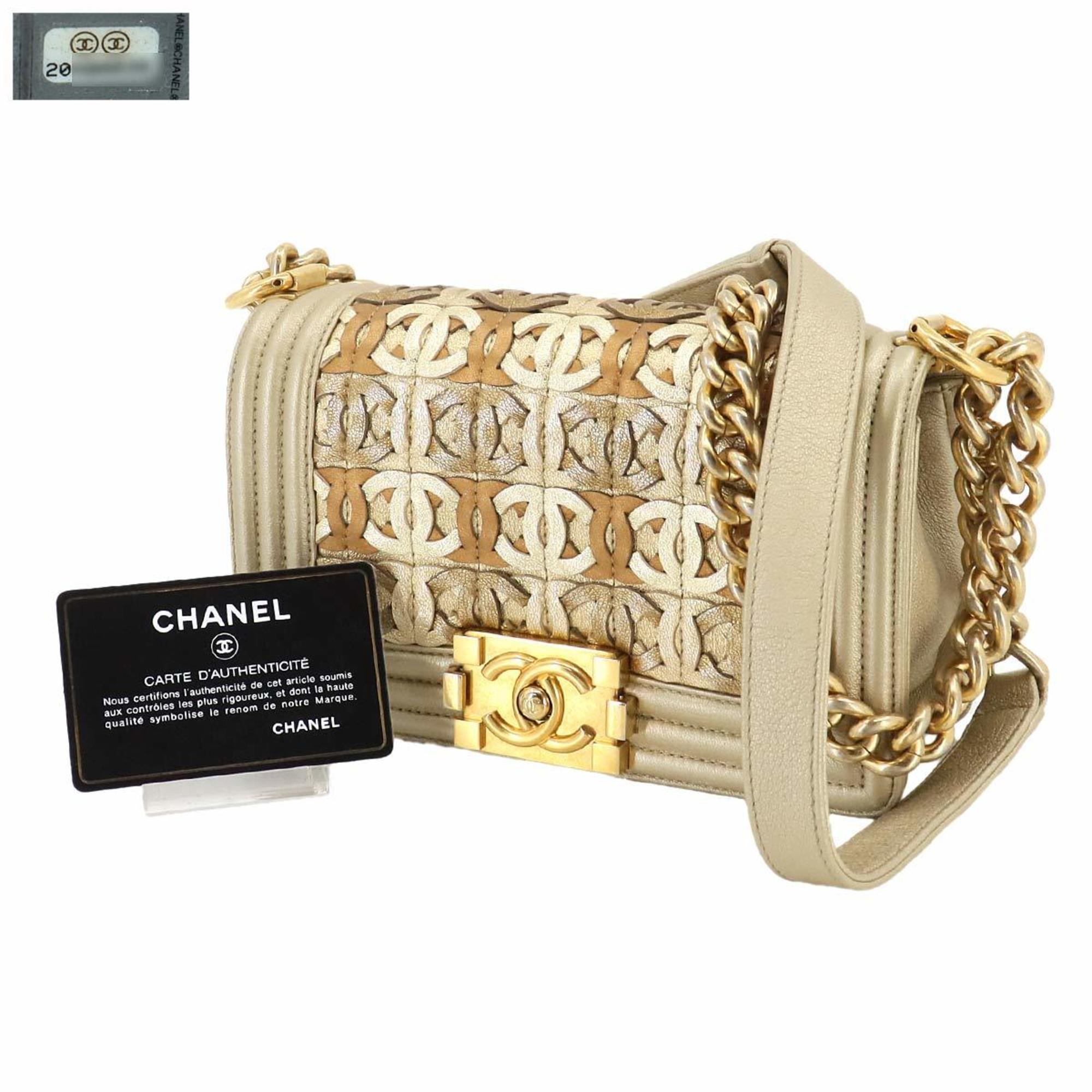 CHANEL Boy Chanel Chain Shoulder Bag Leather Metallic Gold A67085 Hardware