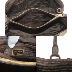 PRADA Jacquard 2-way Tote Shoulder Bag Canvas Leather Beige Brown 1BA579 Logo