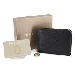 BVLGARI Round Compact Wallet Leather Black 291027 Gold Hardware