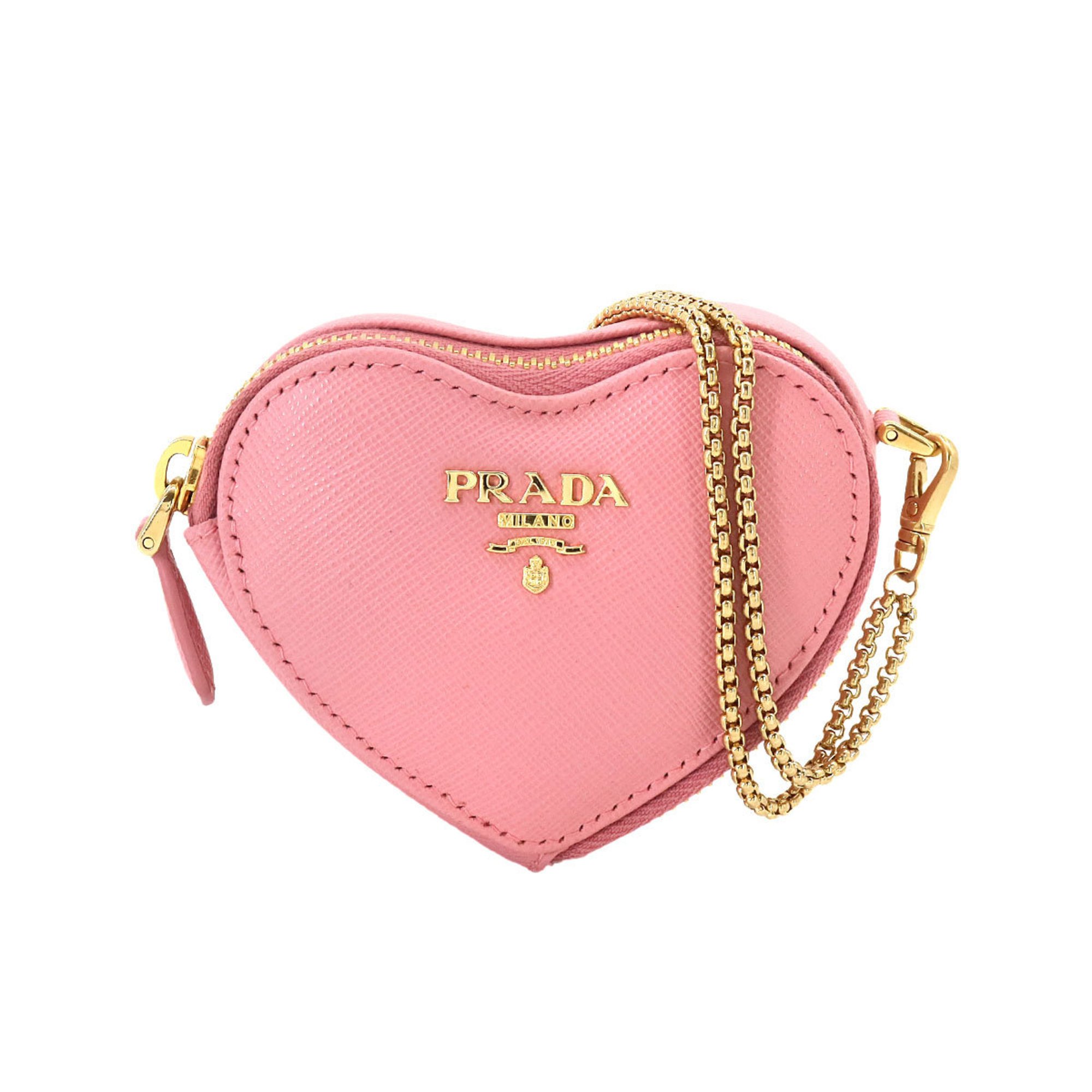 PRADA Saffiano Heart Chain Pouch in Pink Leather with Strap 1TL400