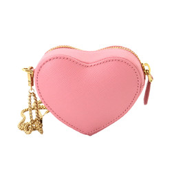 PRADA Saffiano Heart Chain Pouch in Pink Leather with Strap 1TL400