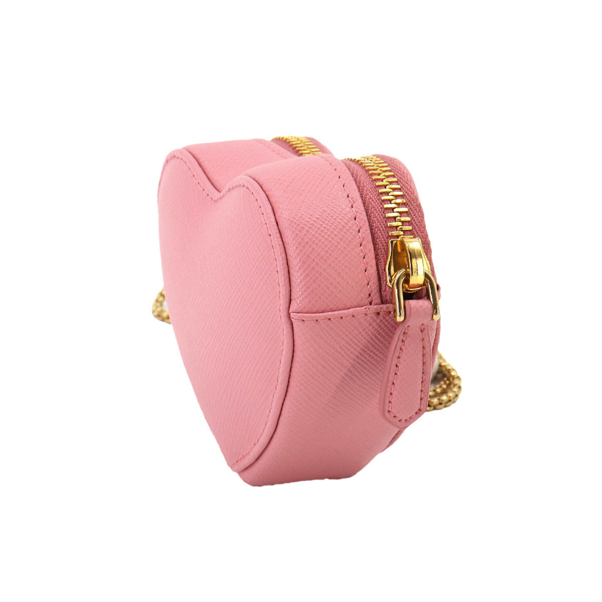 PRADA Saffiano Heart Chain Pouch in Pink Leather with Strap 1TL400