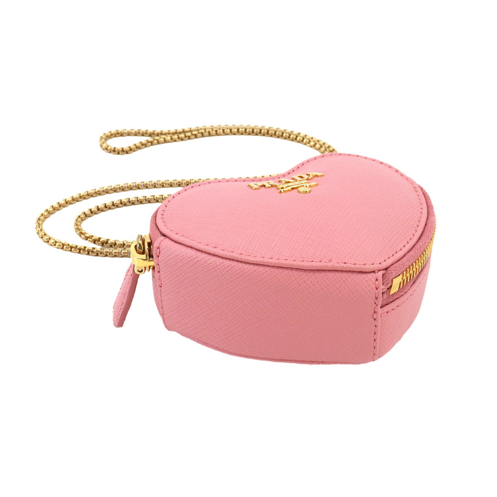 PRADA Saffiano Heart Chain Pouch in Pink Leather with Strap 1TL400