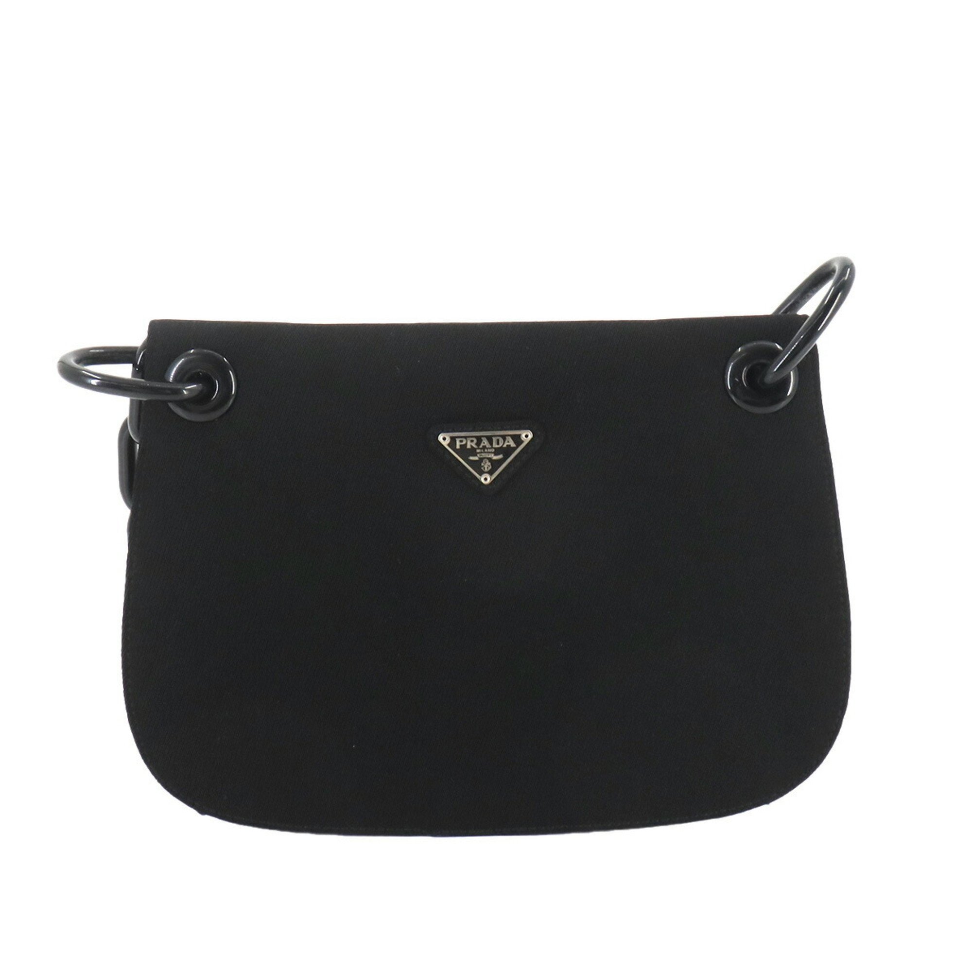 PRADA Plachain Shoulder Bag Canvas Black B6436 Silver Hardware