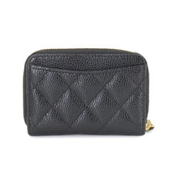 CHANEL Matelasse Classic Zip Coin Purse, Caviar Skin Leather, Black Coco Mark, AP0216, Gold Hardware, Purse