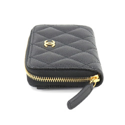 CHANEL Matelasse Classic Zip Coin Purse, Caviar Skin Leather, Black Coco Mark, AP0216, Gold Hardware, Purse