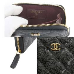 CHANEL Matelasse Classic Zip Coin Purse, Caviar Skin Leather, Black Coco Mark, AP0216, Gold Hardware, Purse