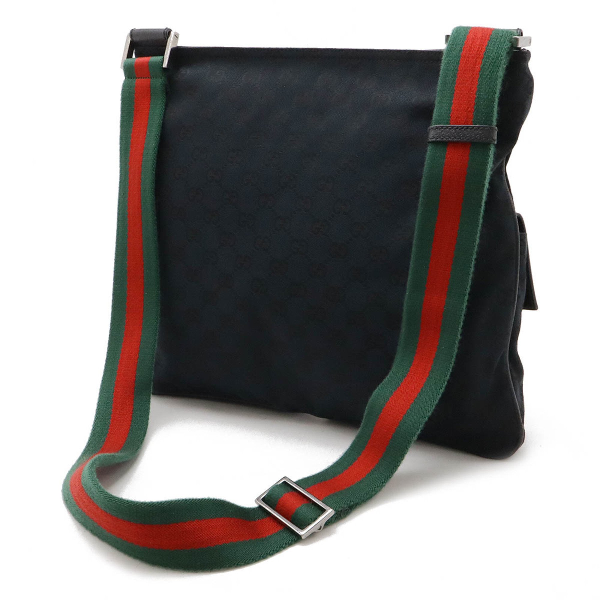 GUCCI Gucci GG Canvas Sherry Line Shoulder Bag Leather Black Green Red 169937