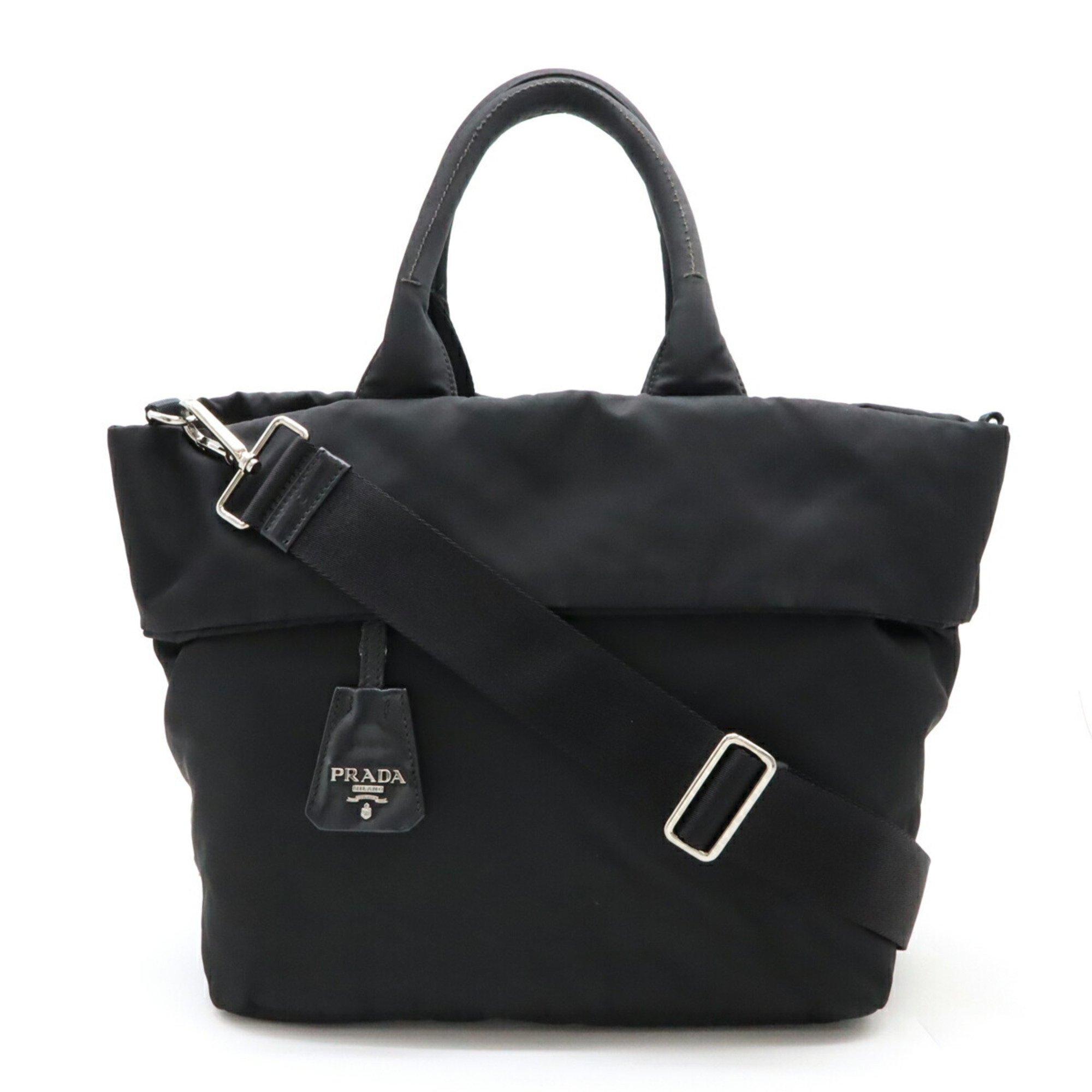 PRADA Prada Tote Bag Handbag Shoulder Reversible Nylon Leather NERO Black BN1959