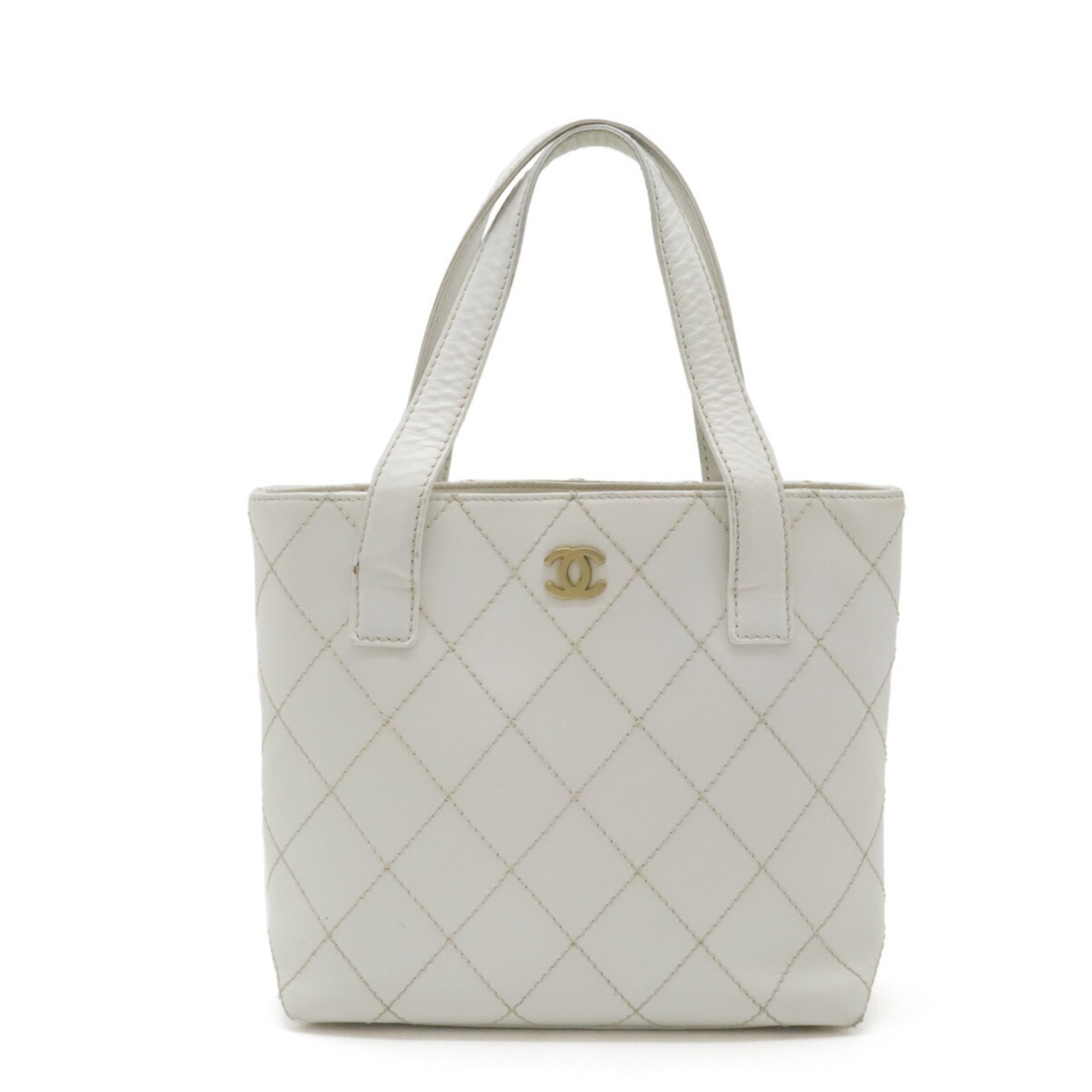 CHANEL Wild Stitch Coco Mark Tote Bag Handbag Leather White A18126