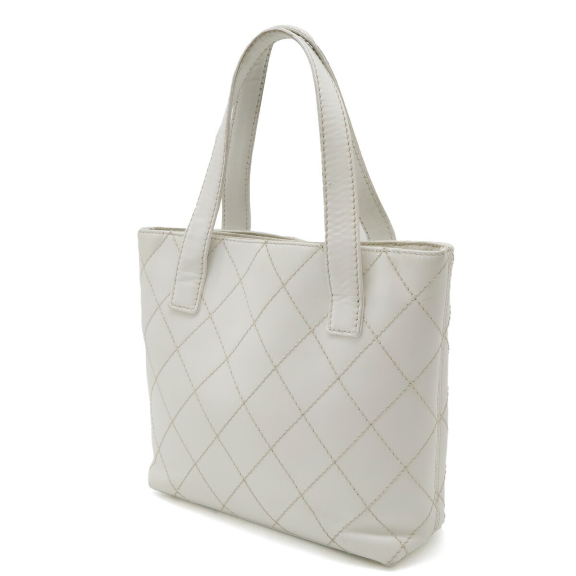 CHANEL Wild Stitch Coco Mark Tote Bag Handbag Leather White A18126