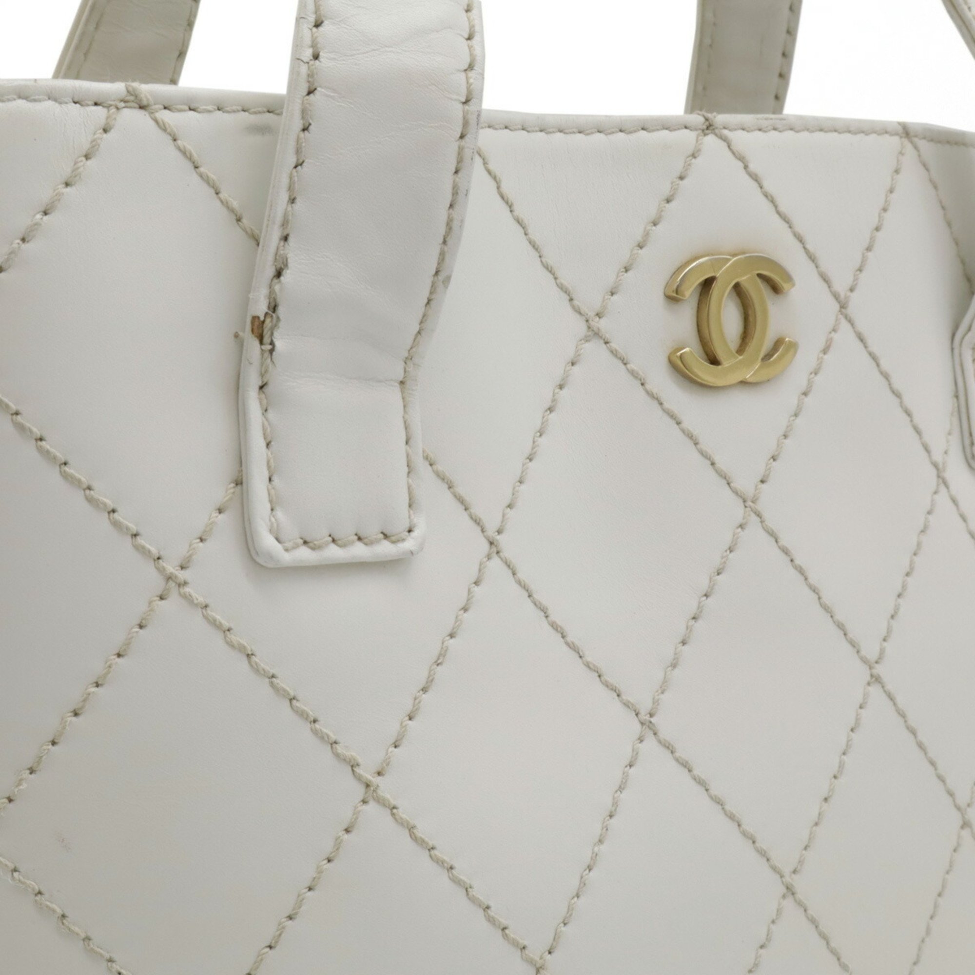 CHANEL Wild Stitch Coco Mark Tote Bag Handbag Leather White A18126