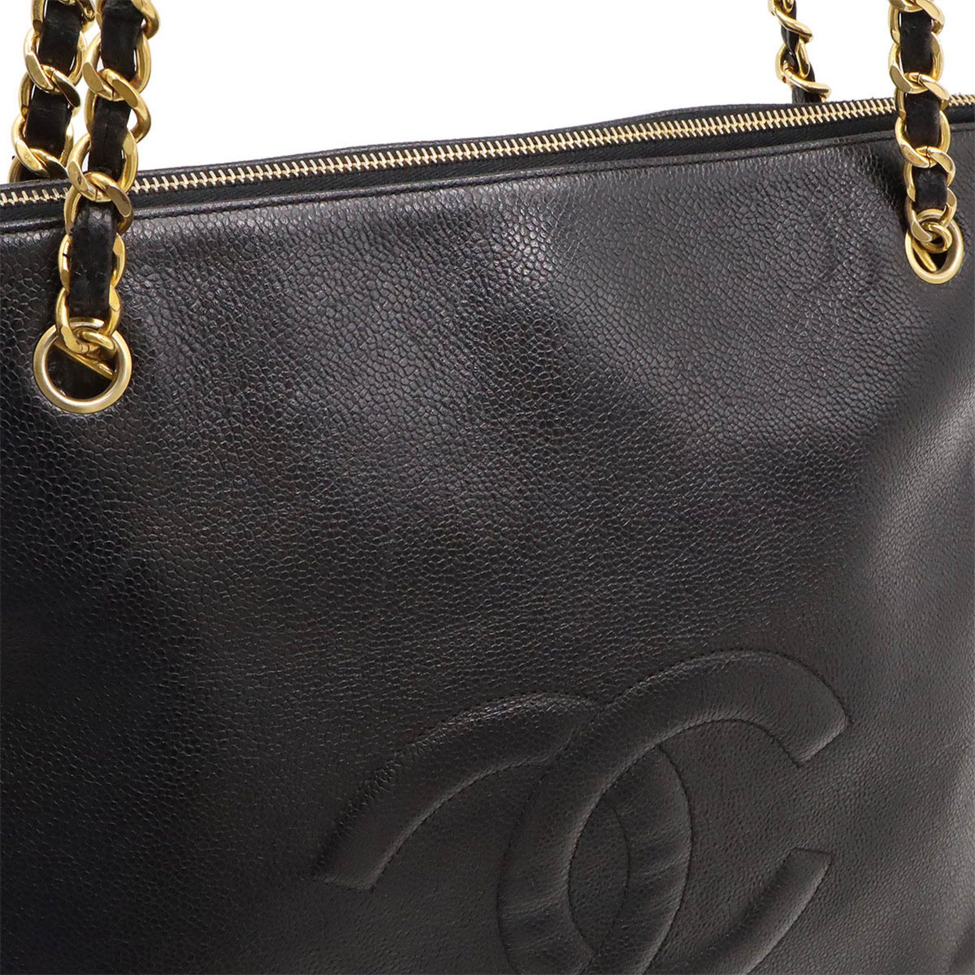 CHANEL Coco Mark Tote Bag Chain Shoulder Caviar Skin Leather Black