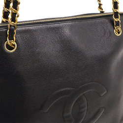 CHANEL Coco Mark Tote Bag Chain Shoulder Caviar Skin Leather Black