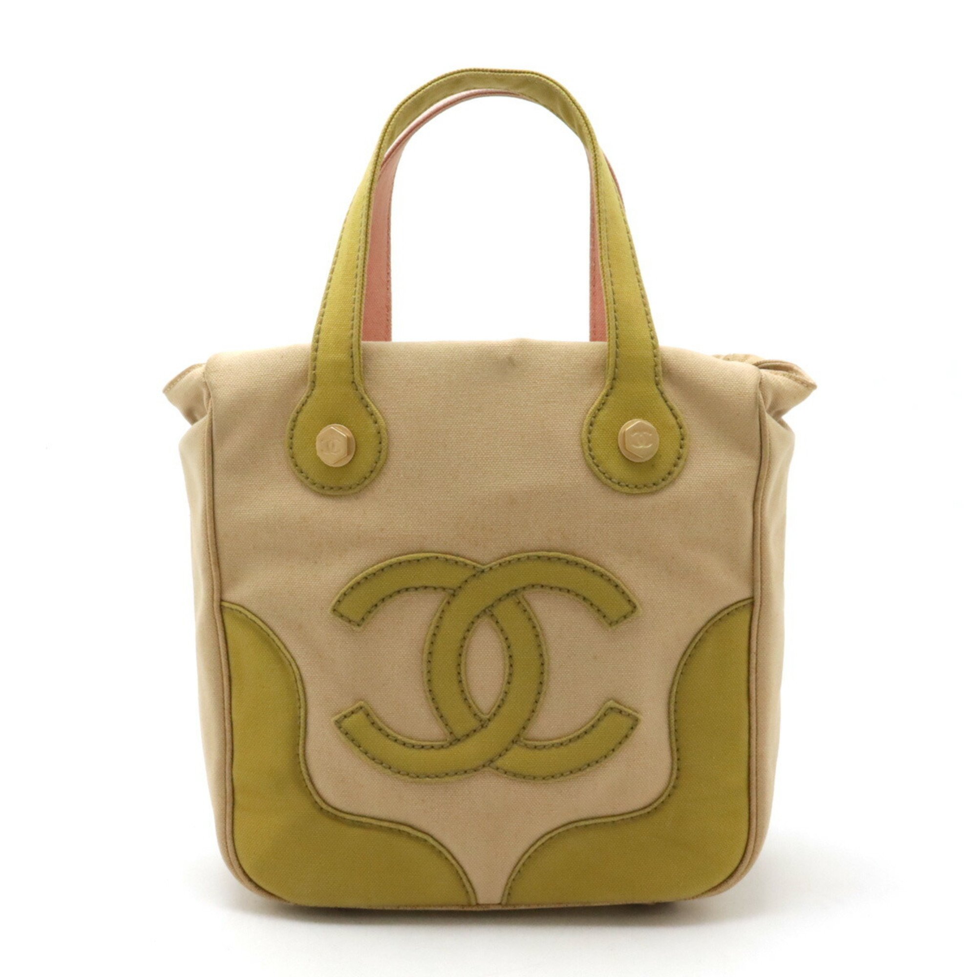 CHANEL Marshmallow Tote Bag Handbag Coco Mark Canvas Beige Green Pink A24228