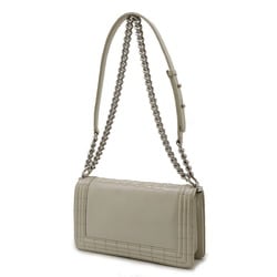 CHANEL Boy Chanel Matelasse Coco Mark Chain Shoulder Bag Enamel Leather Greige