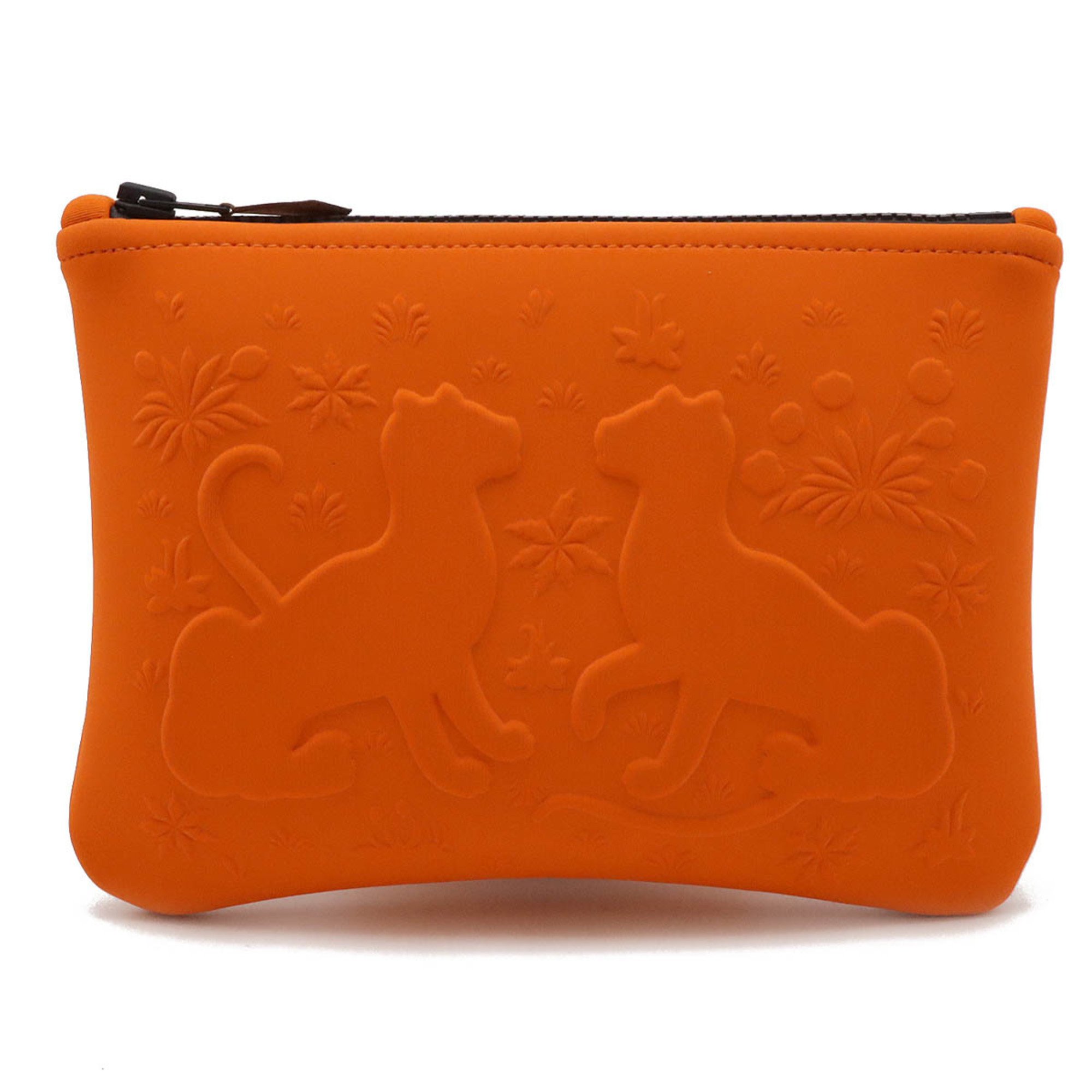 HERMES Neoban Leopard Truth Flat PM Clutch Bag Multi Pouch Second Polyamide Elastane Orange