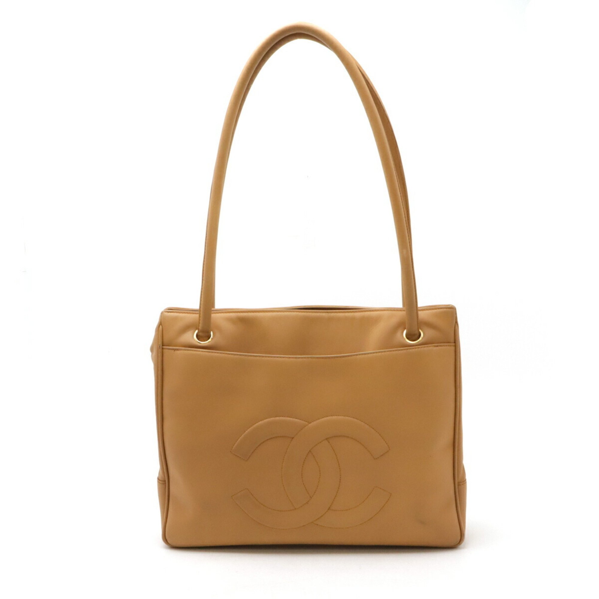 CHANEL Coco Mark Tote Bag Shoulder Leather Beige