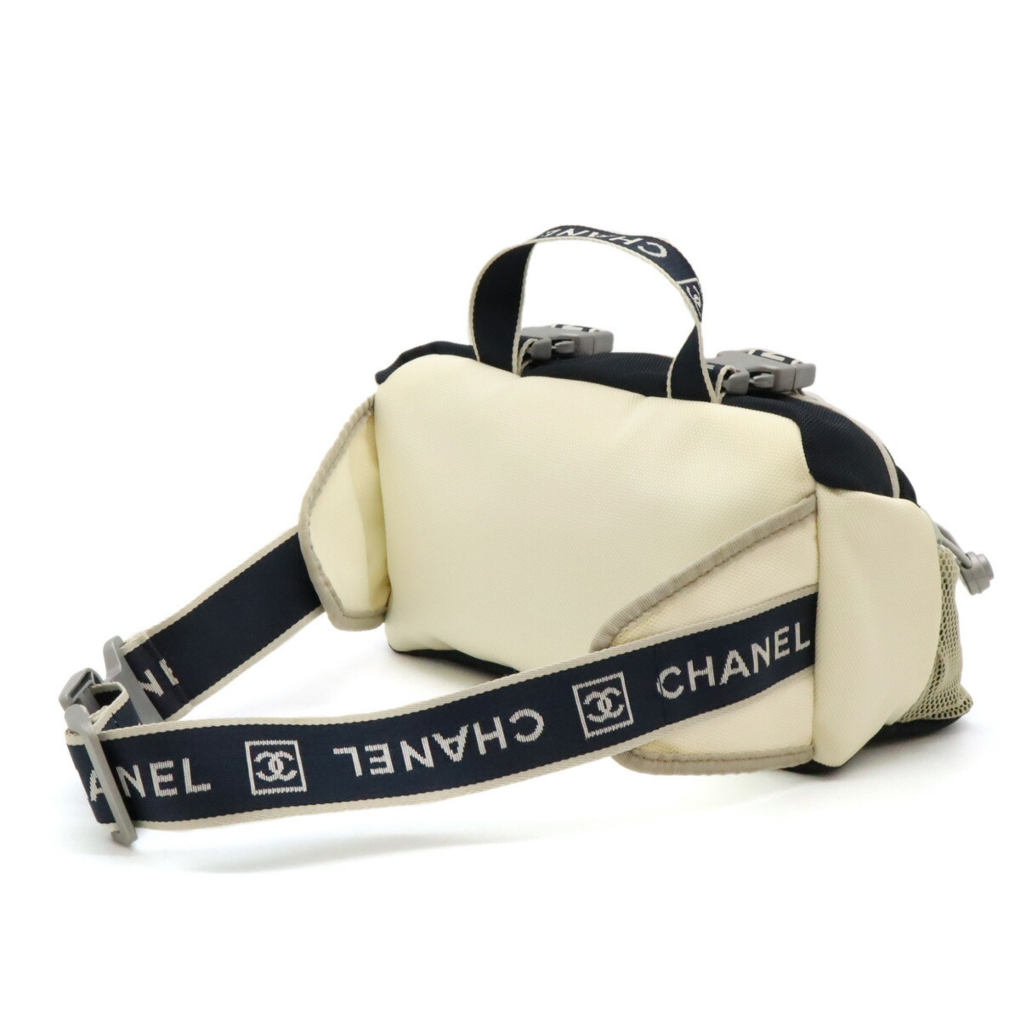 CHANEL Chanel Sport Line Coco Mark Waist Bag Body Handbag Nylon Canvas Navy Gray A27892