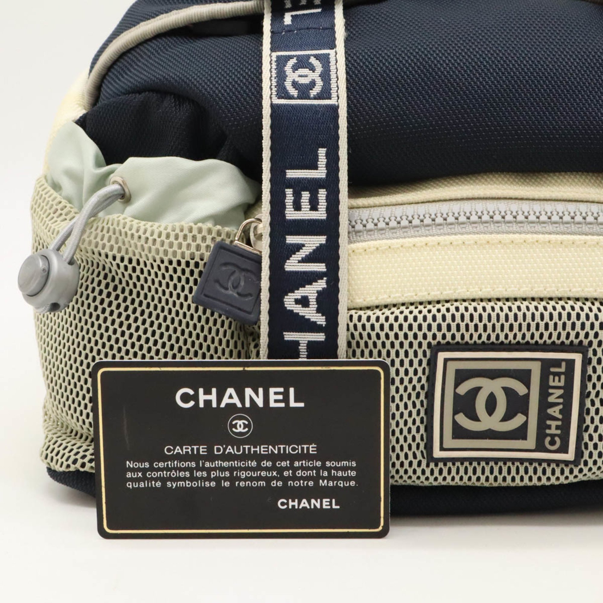 CHANEL Chanel Sport Line Coco Mark Waist Bag Body Handbag Nylon Canvas Navy Gray A27892