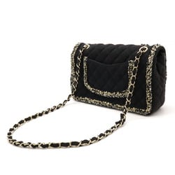 CHANEL Matelasse 25 Tweed Ruffle Chain Bag Shoulder Canvas Black