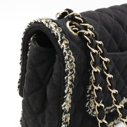 CHANEL Matelasse 25 Tweed Ruffle Chain Bag Shoulder Canvas Black