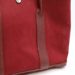 HERMES Garden PM Tote Bag Handbag Toile Officier Canvas Leather Wine Red □J Stamp