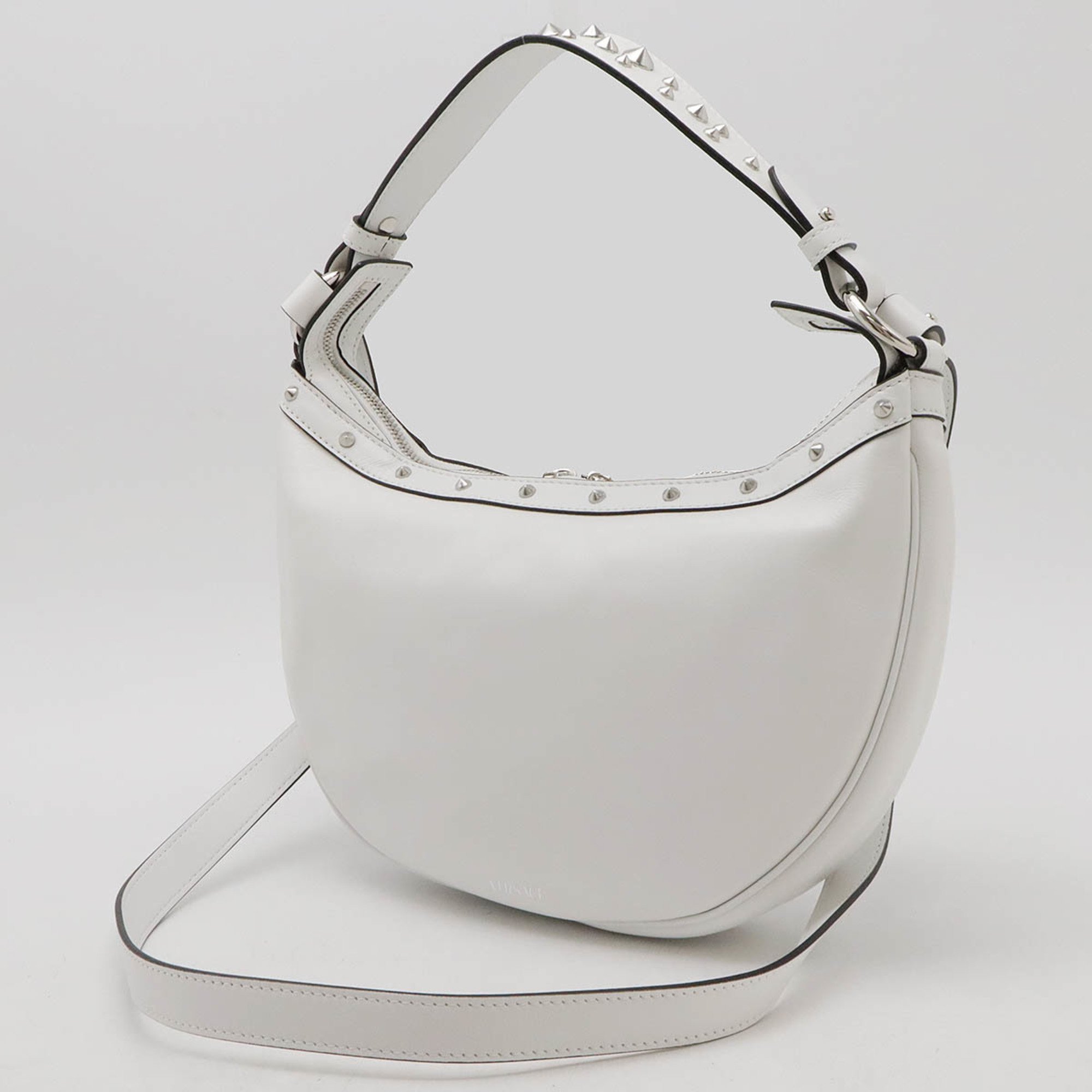 VERSACE Small Hobo Medusa Shoulder Bag Leather Studs White 1007680