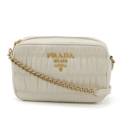 PRADA Prada Nappa Gaufre Gathered Shoulder Bag Chain Pochette Leather Ivory White 1BH112