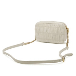 PRADA Prada Nappa Gaufre Gathered Shoulder Bag Chain Pochette Leather Ivory White 1BH112