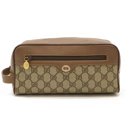 GUCCI GG Supreme Clutch Bag, Second Pouch, Handbag, PVC, Leather, Beige, Mocha Brown, 014.122.6087