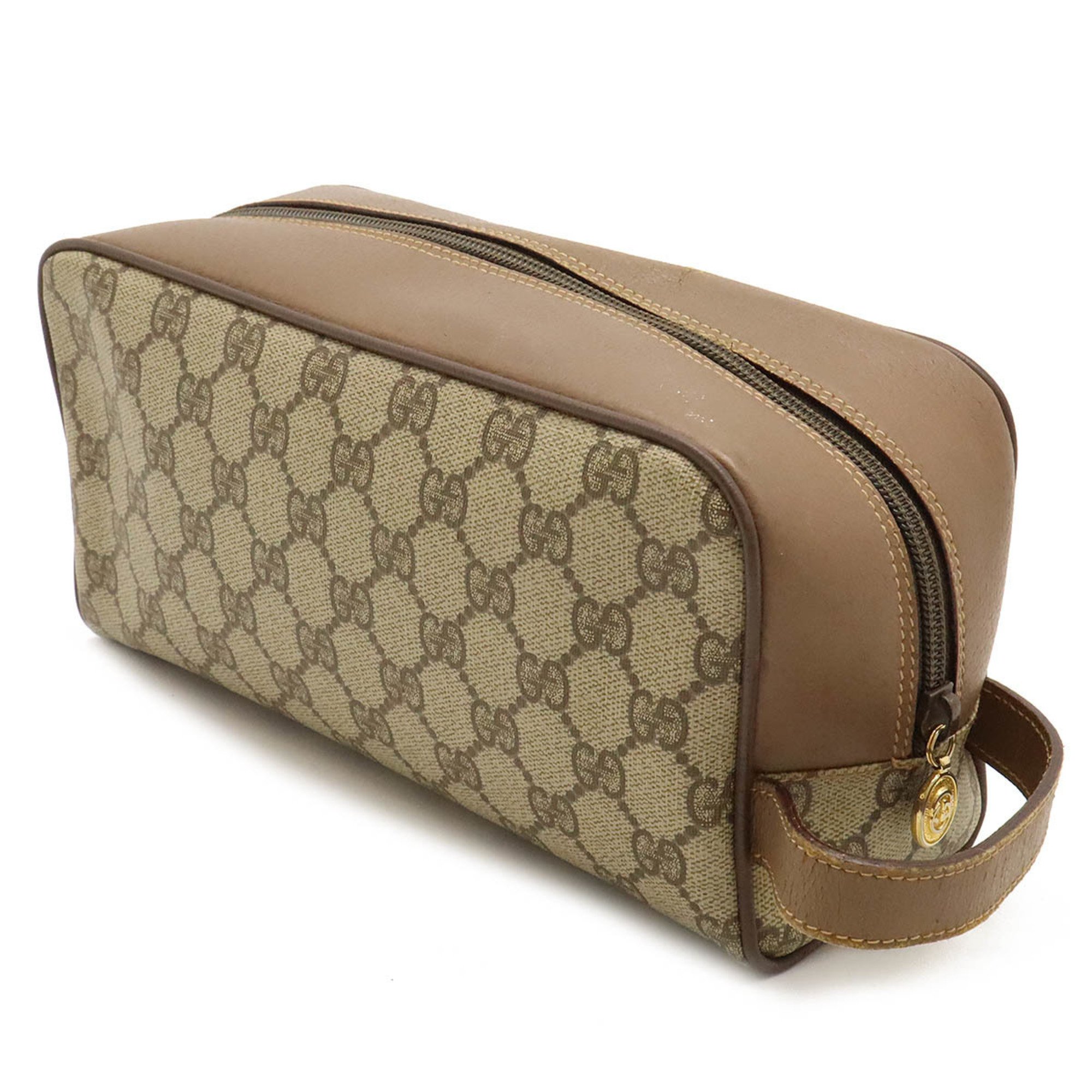 GUCCI GG Supreme Clutch Bag, Second Pouch, Handbag, PVC, Leather, Beige, Mocha Brown, 014.122.6087