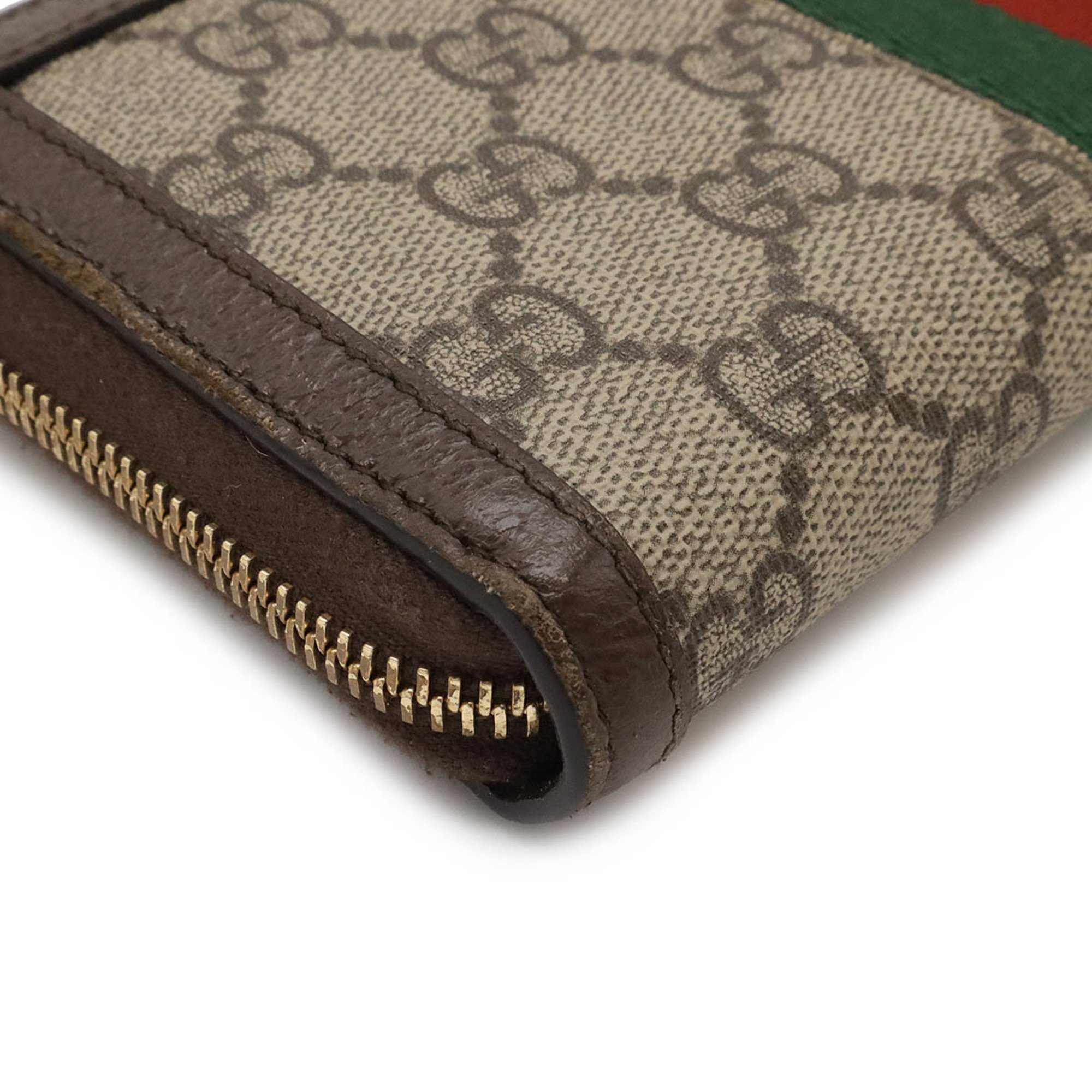 GUCCI Ophidia GG Supreme Zip Around Wallet Round Long PVC Leather Beige Brown 523154