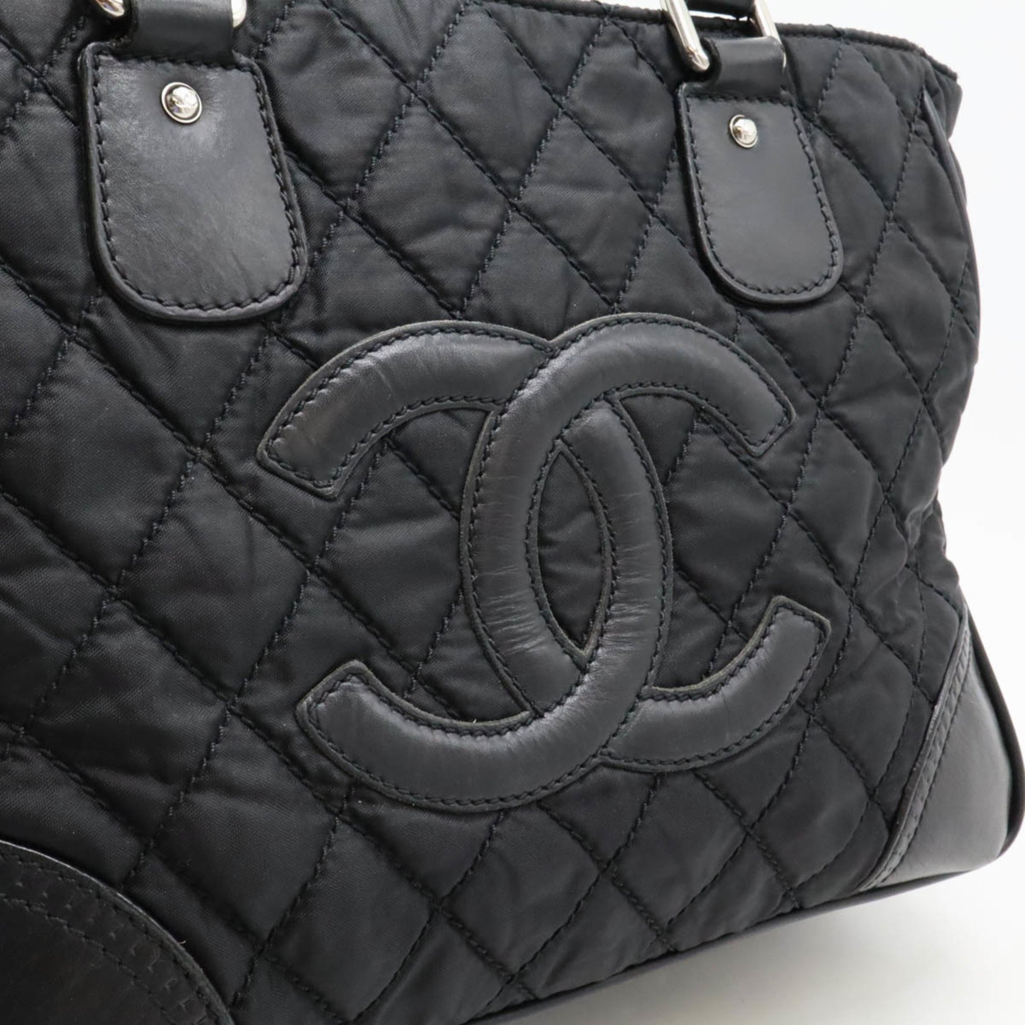 CHANEL Paris New York Line Matelasse Coco Mark Tote Bag Shoulder Nylon Leather Black A33100