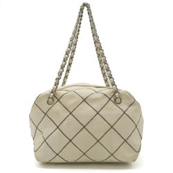 CHANEL Coco Mark Tote Bag Chain Shoulder Leather Ivory