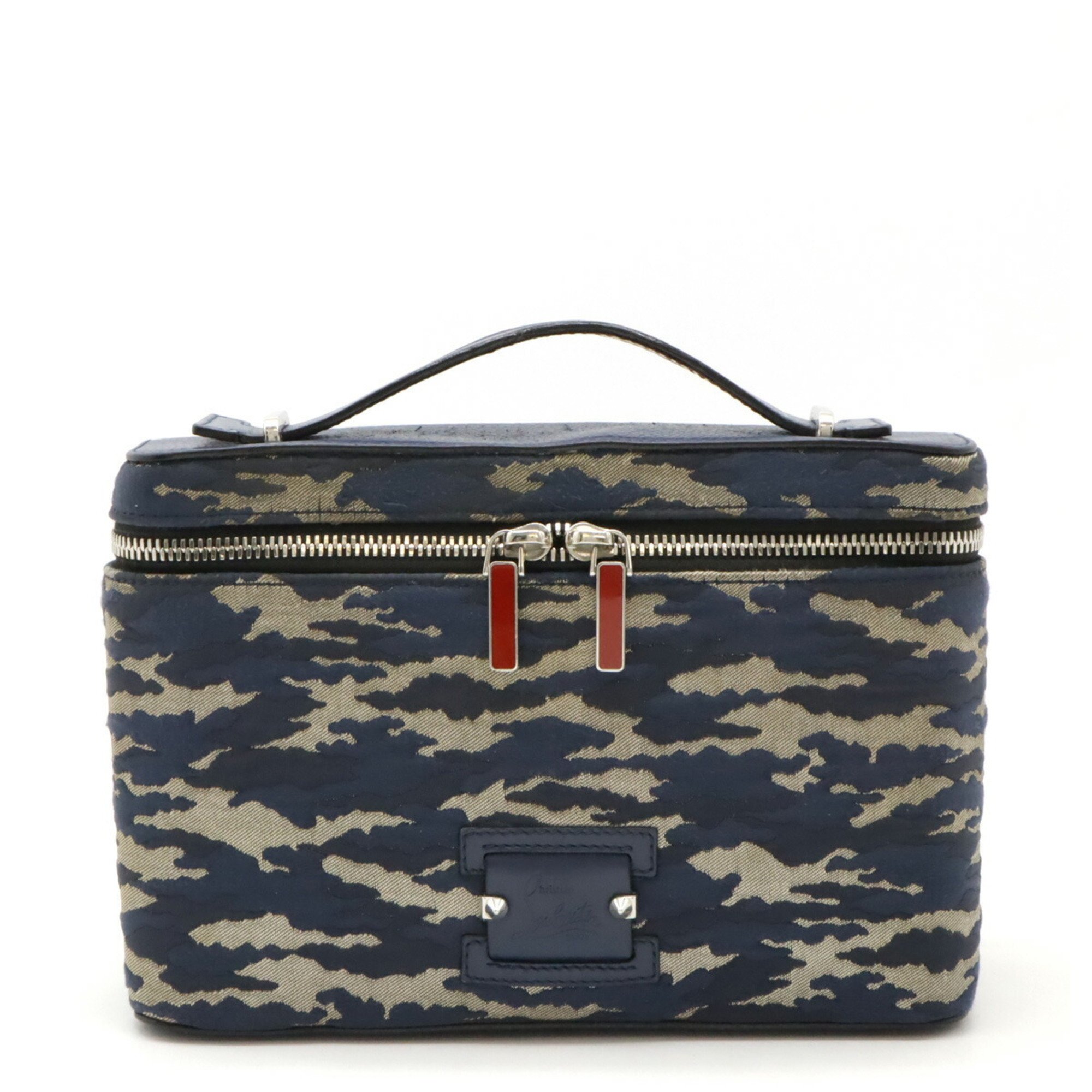 Christian Louboutin Kipi Pouch Handbag Shoulder Bag Jacquard Leather Camouflage Navy Blue Red