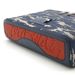 Christian Louboutin Kipi Pouch Handbag Shoulder Bag Jacquard Leather Camouflage Navy Blue Red