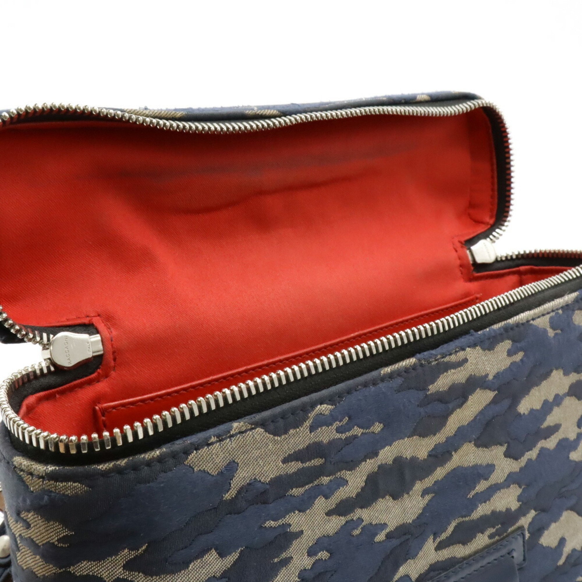 Christian Louboutin Kipi Pouch Handbag Shoulder Bag Jacquard Leather Camouflage Navy Blue Red