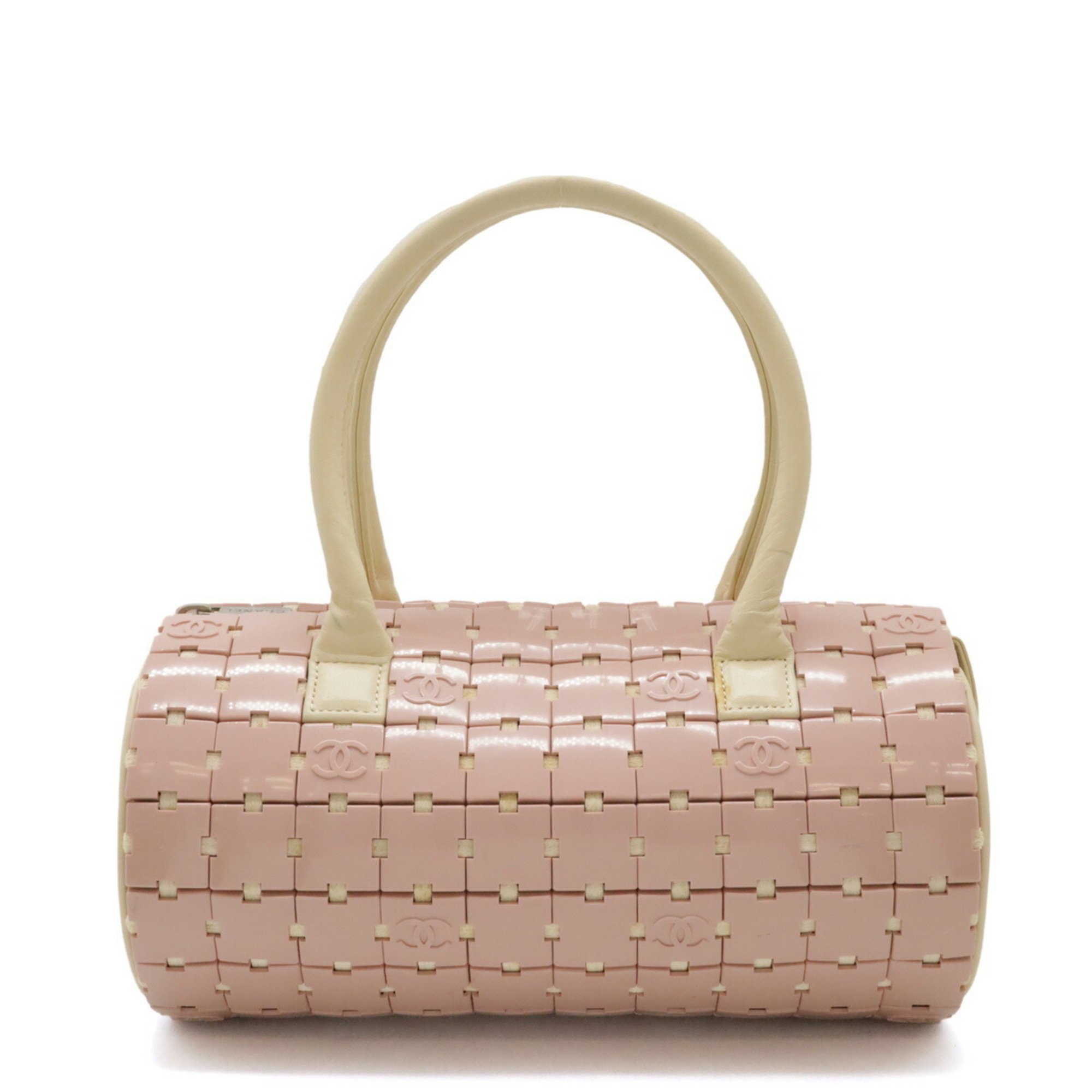 CHANEL Puzzle Coco Mark Handbag Leather Pink Beige