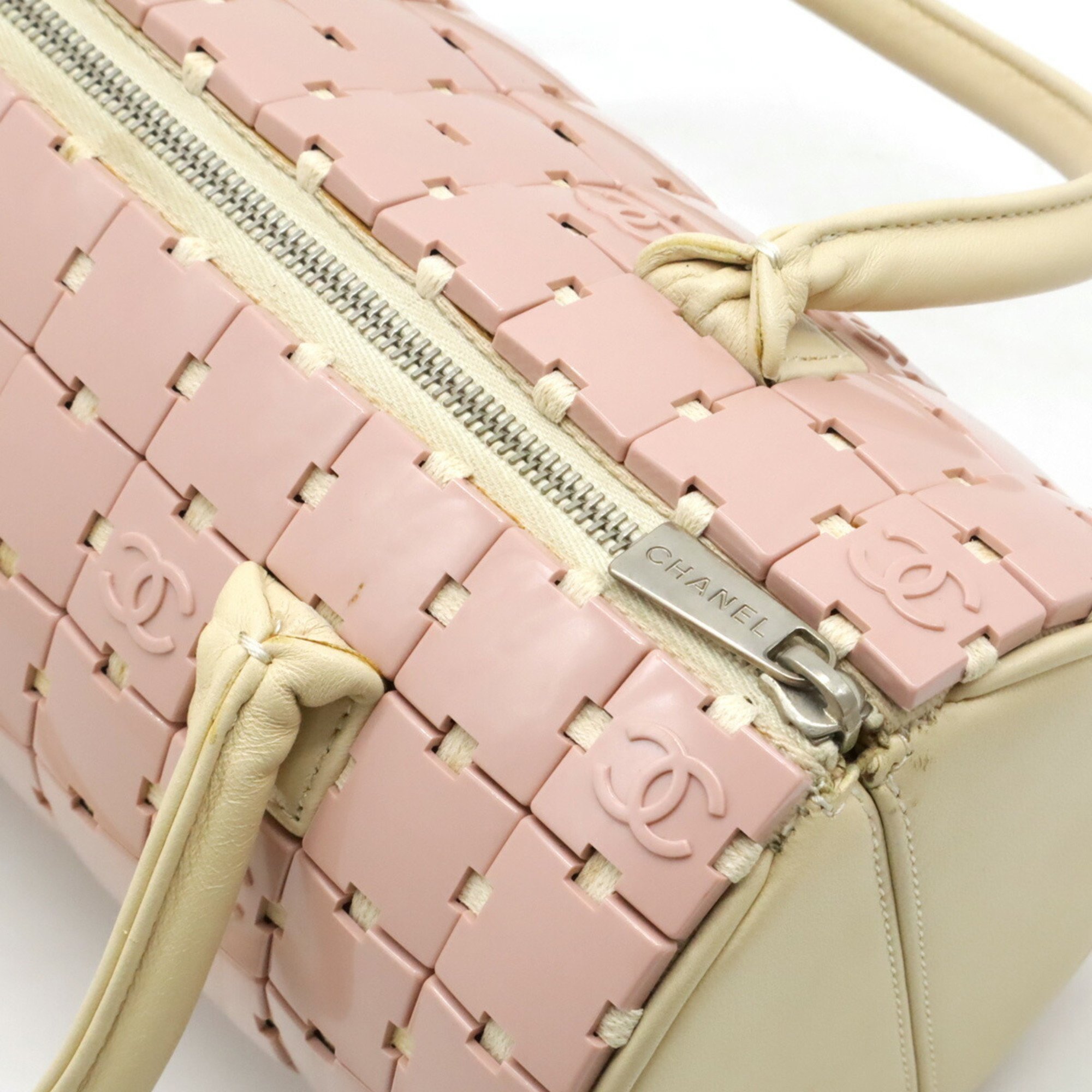 CHANEL Puzzle Coco Mark Handbag Leather Pink Beige