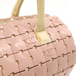 CHANEL Puzzle Coco Mark Handbag Leather Pink Beige