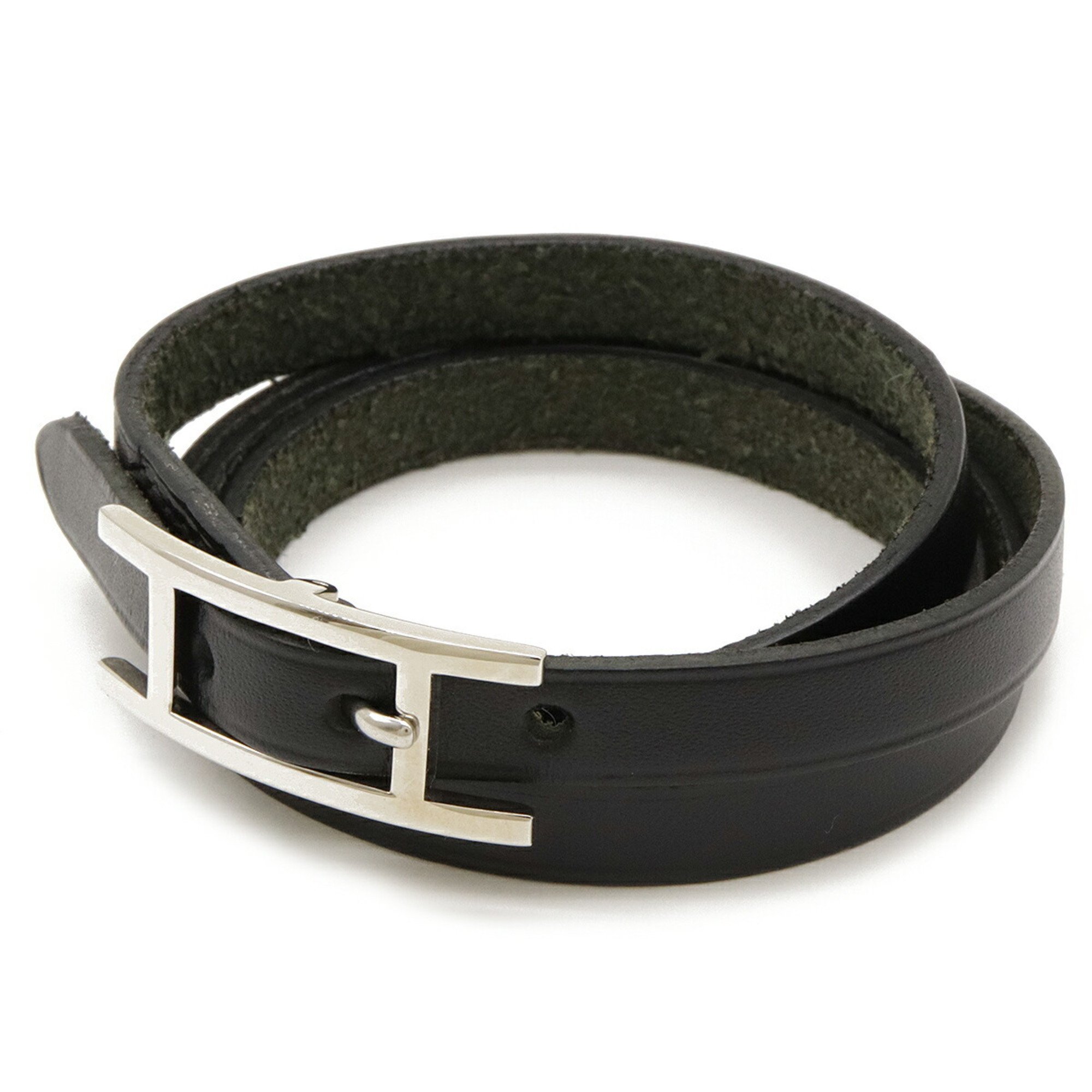 HERMES Hermes API3 Long Bracelet Bangle Leather Black E Stamp